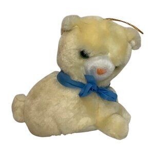 Vtg Soft Things Inc. Yellow Kitty Cat Plush Stuffed Animal Blue Ribbon